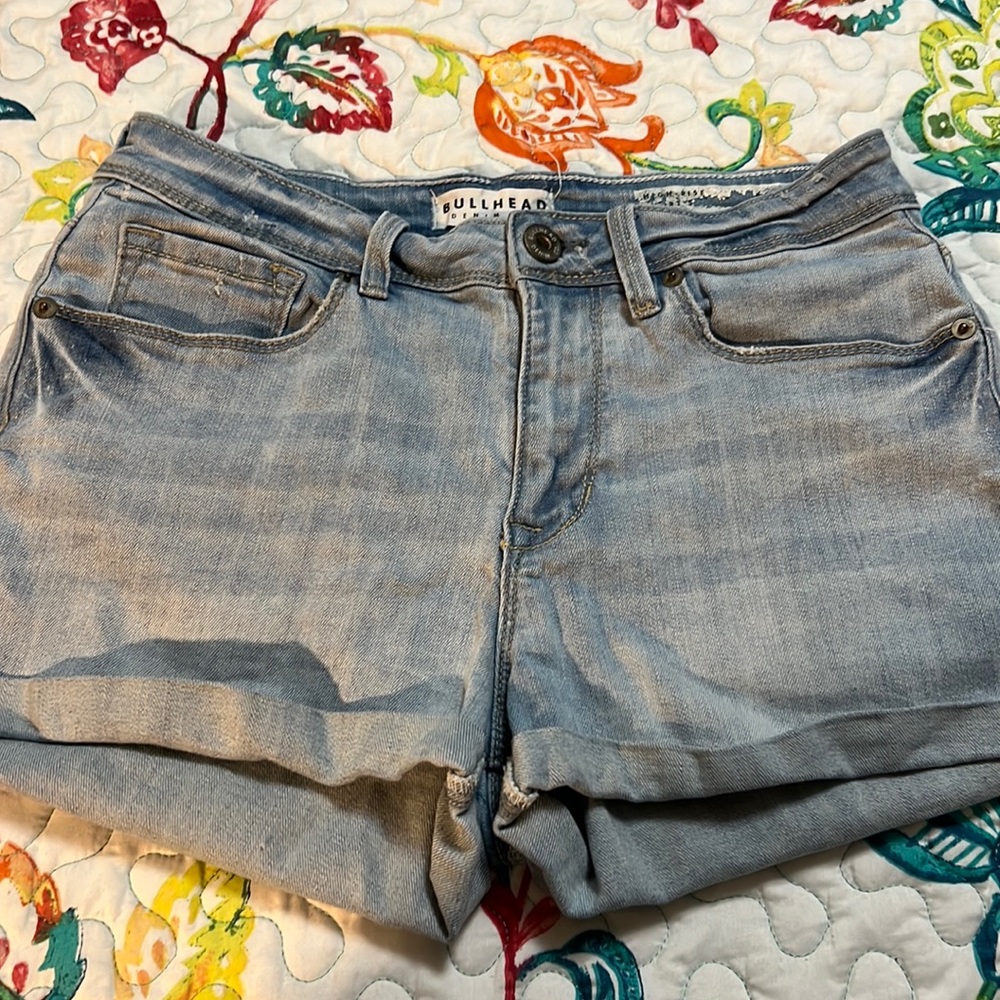 Bullhead Denim Co. High waisted denim shorts 28” waist rolled cuff distressed
